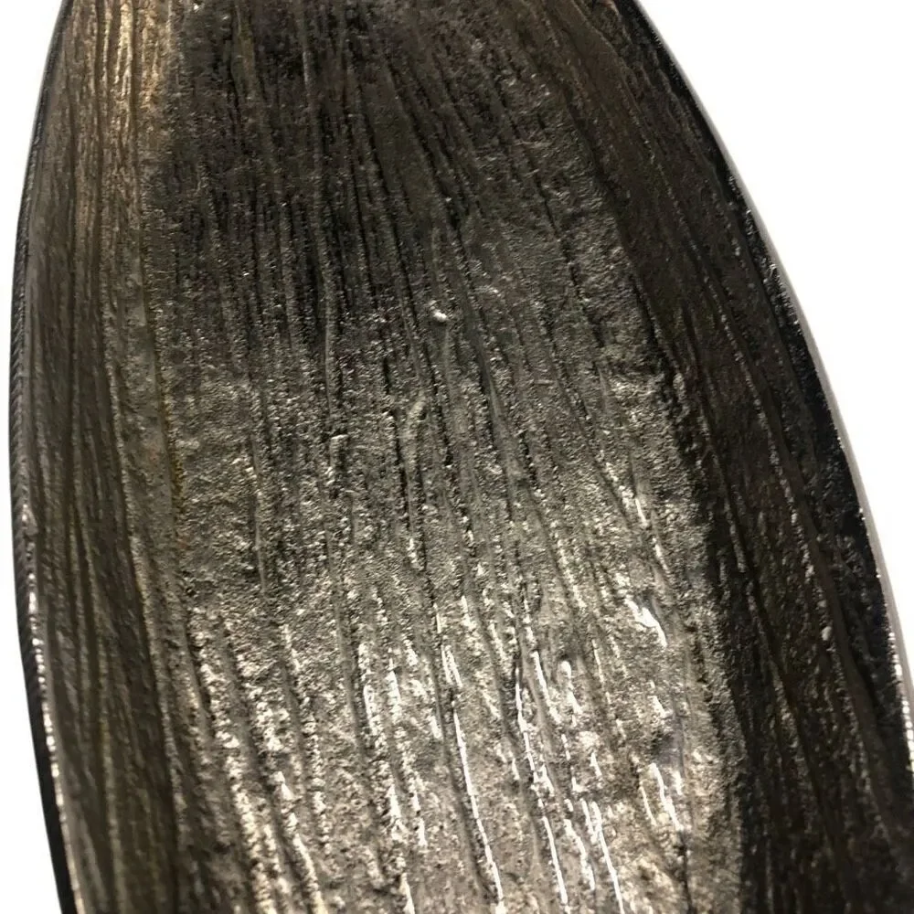 Simply Designz Silver Tone Bark Like Design Long Serving Tray Dish Home Decor